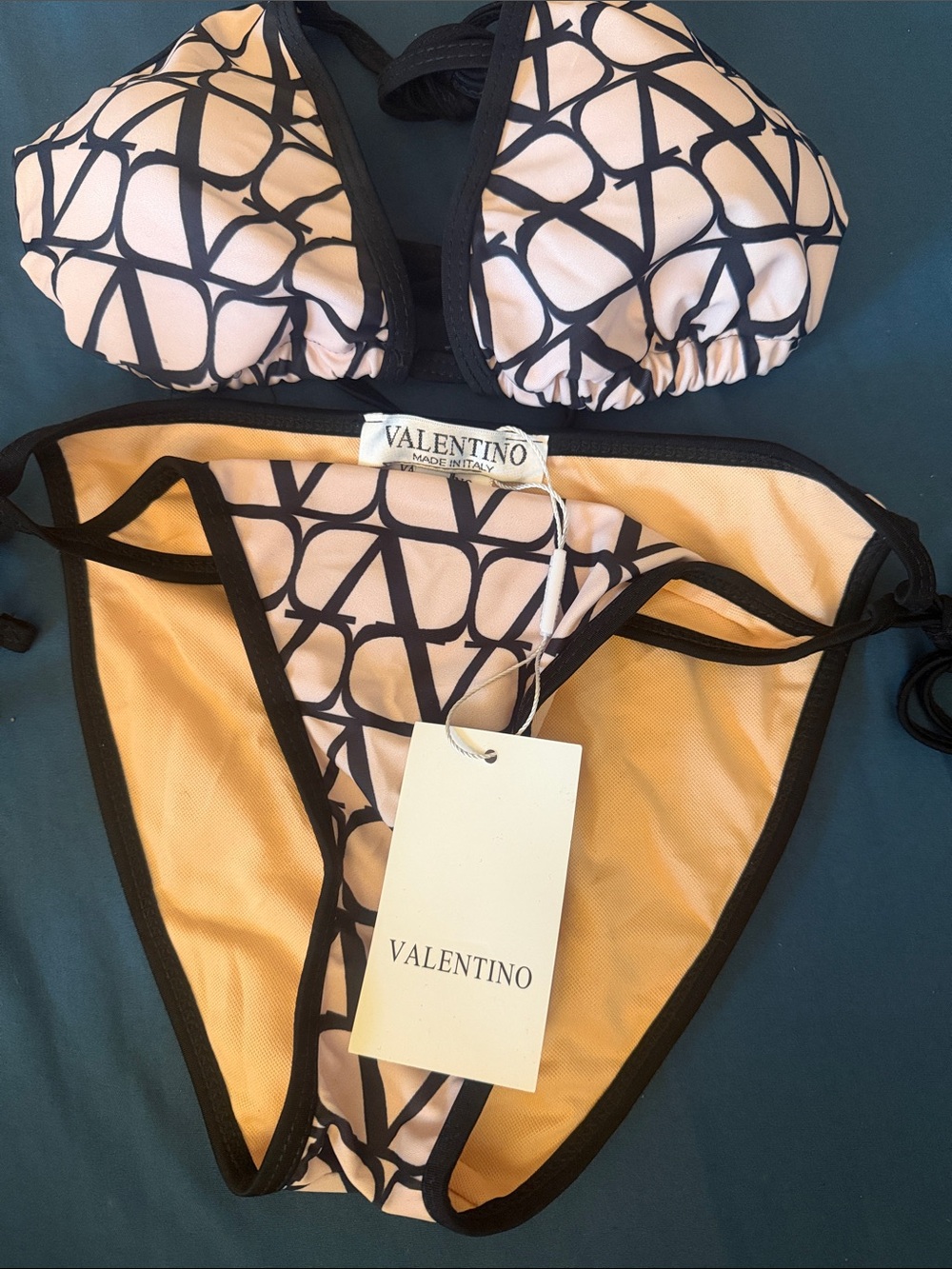 Valentino Pink & Black Logo Triangle Bikini Set